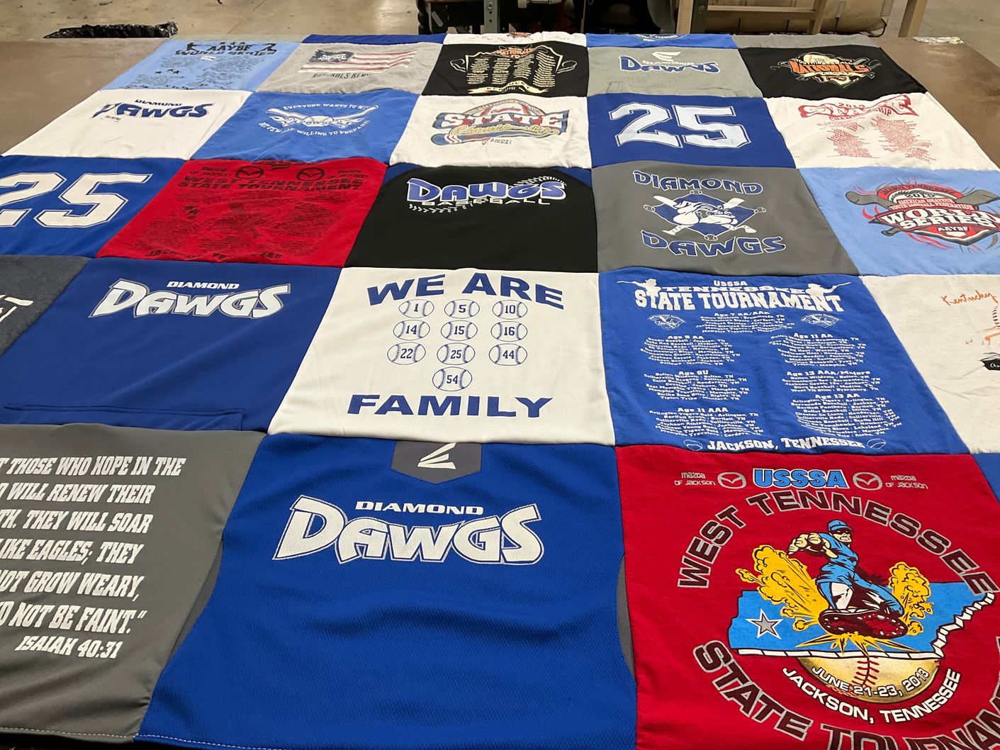 T-shirt quilt featuring diamond dawgs by Jamie from TN