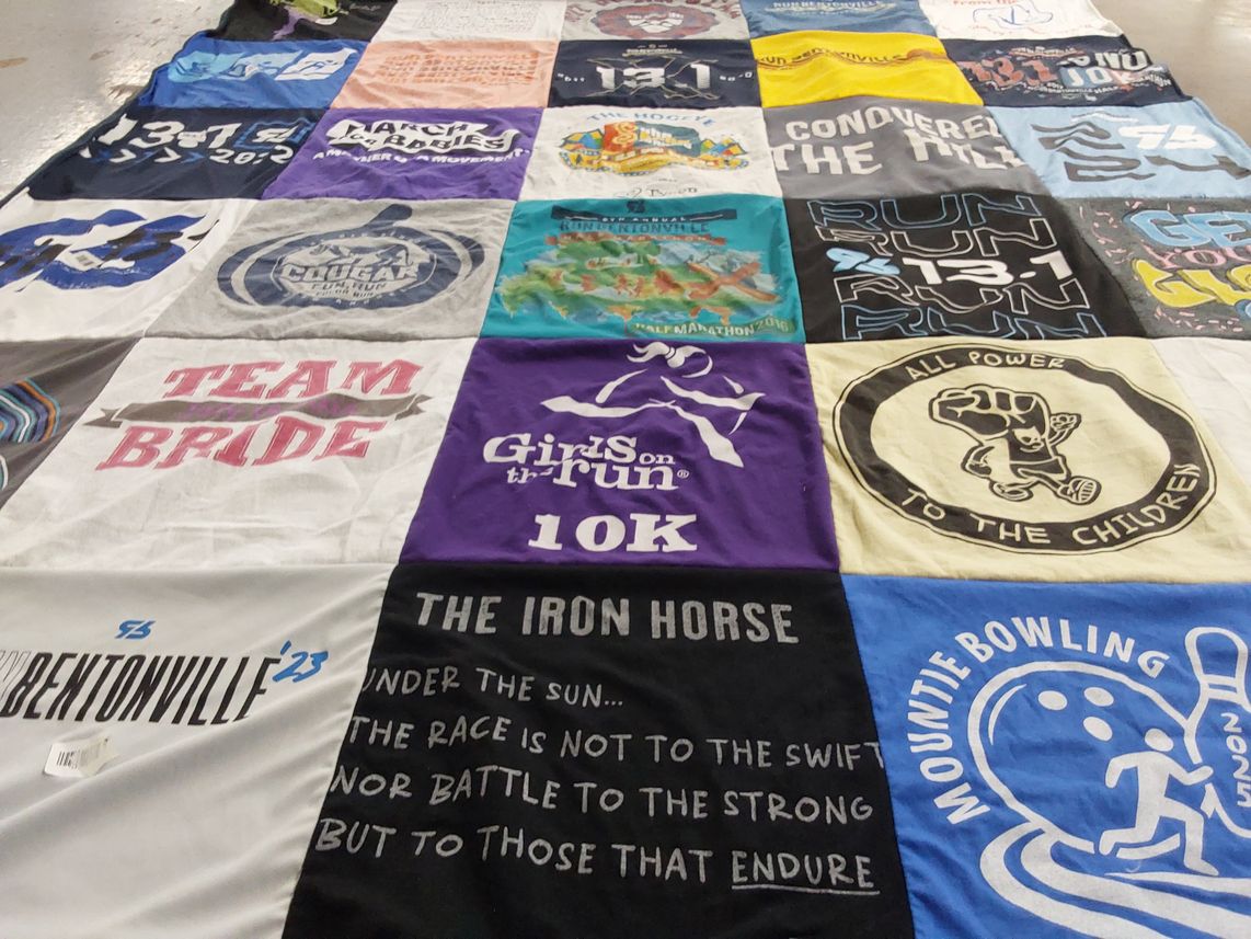 T-shirt quilt with running, bowling themes by Charys from AR