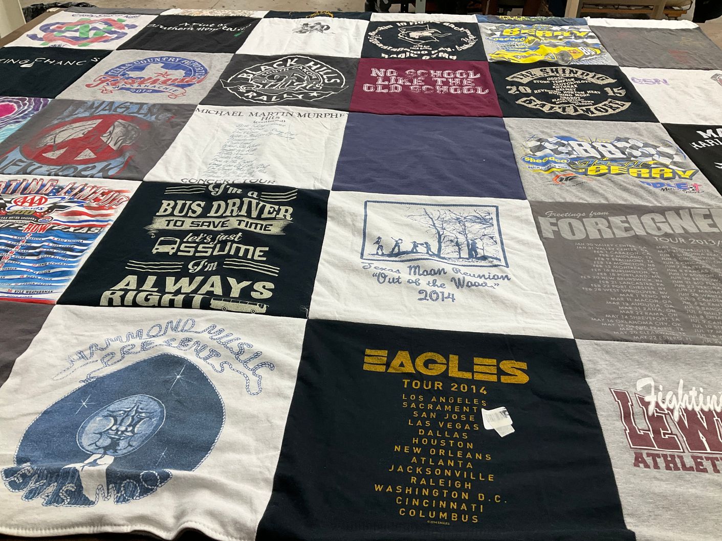 T-shirt quilt with music, travel themes by SHARENE from MI