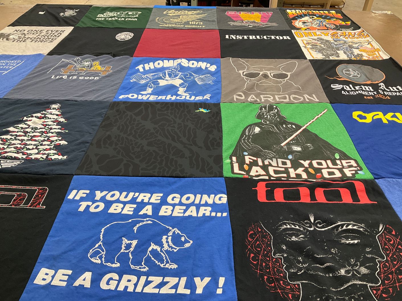 T-shirt quilt with music, star wars themes by Adam from VA
