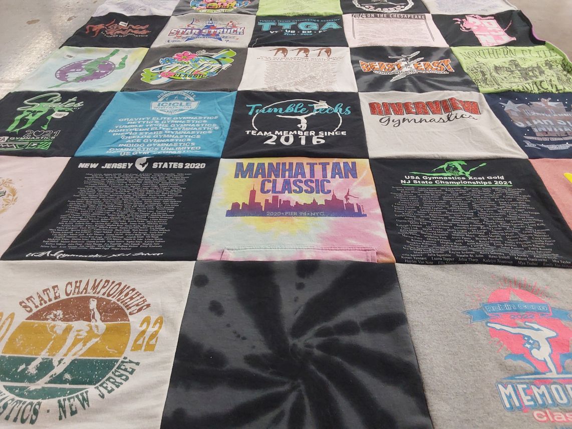 T-shirt quilt with gymnastics, sports themes by Jodi from NJ