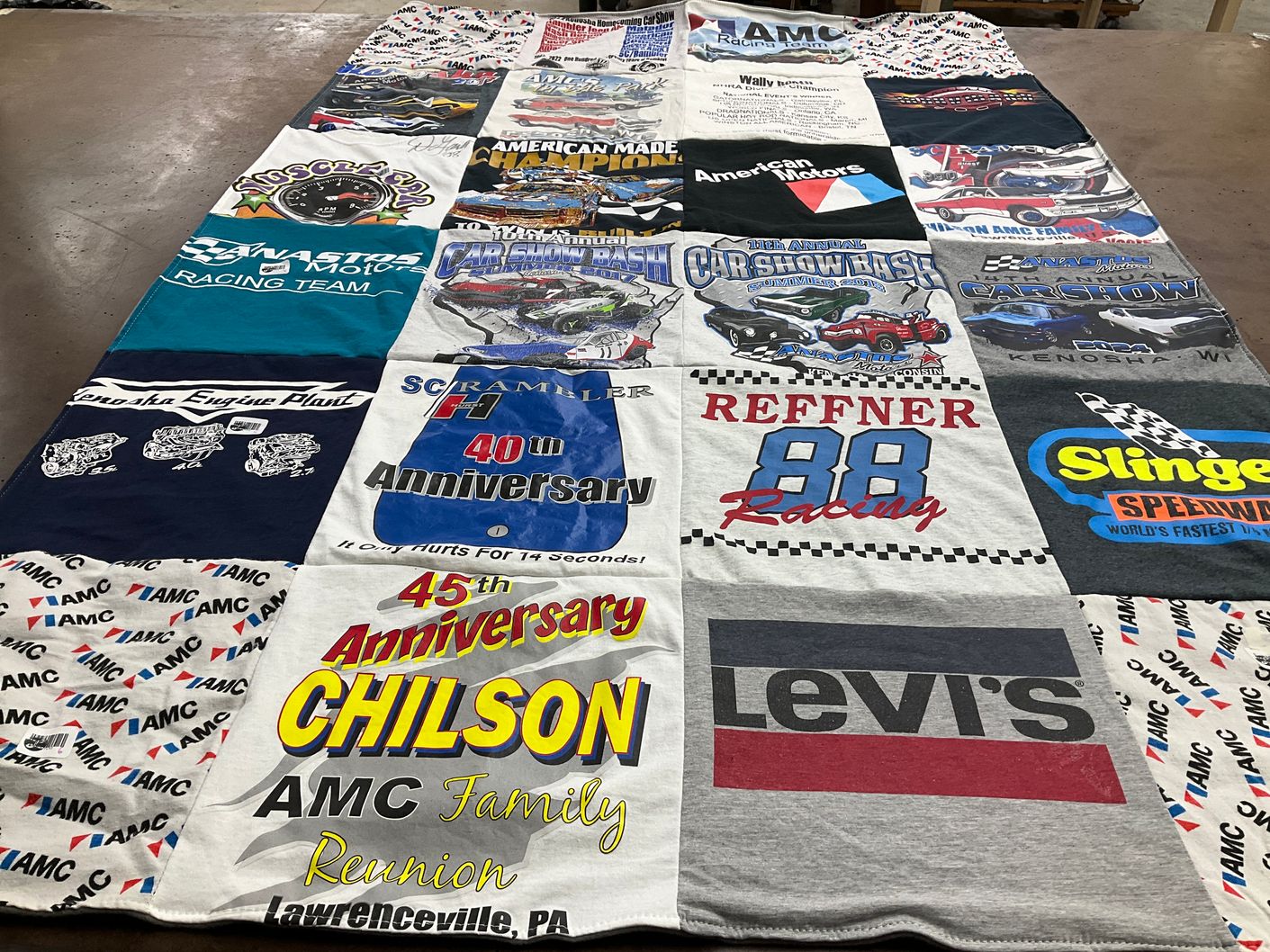 T-shirt quilt with motor sports, racing events themes by Kelly from WI