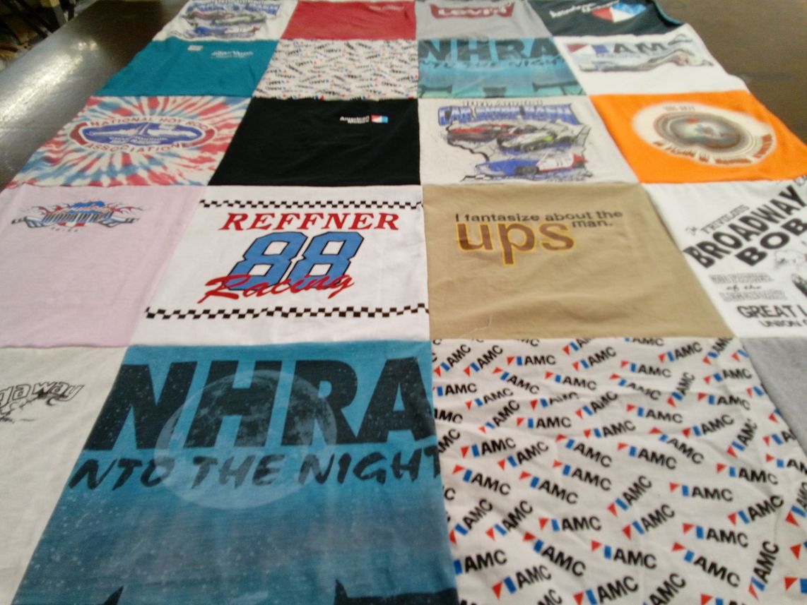 T-shirt quilt with racing, automotive themes by Kelly from WI