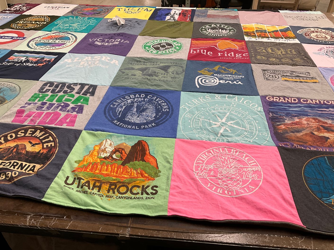 T-shirt quilt with travel, nature themes by Aggie from TX