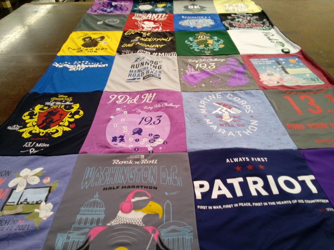 T-shirt quilt with running, marathon themes by Cailin from VA