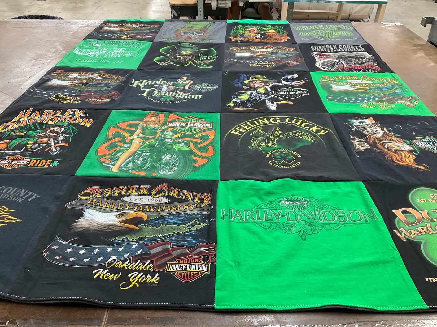 T-shirt quilt with motorcycles, biking themes by Carol from NY