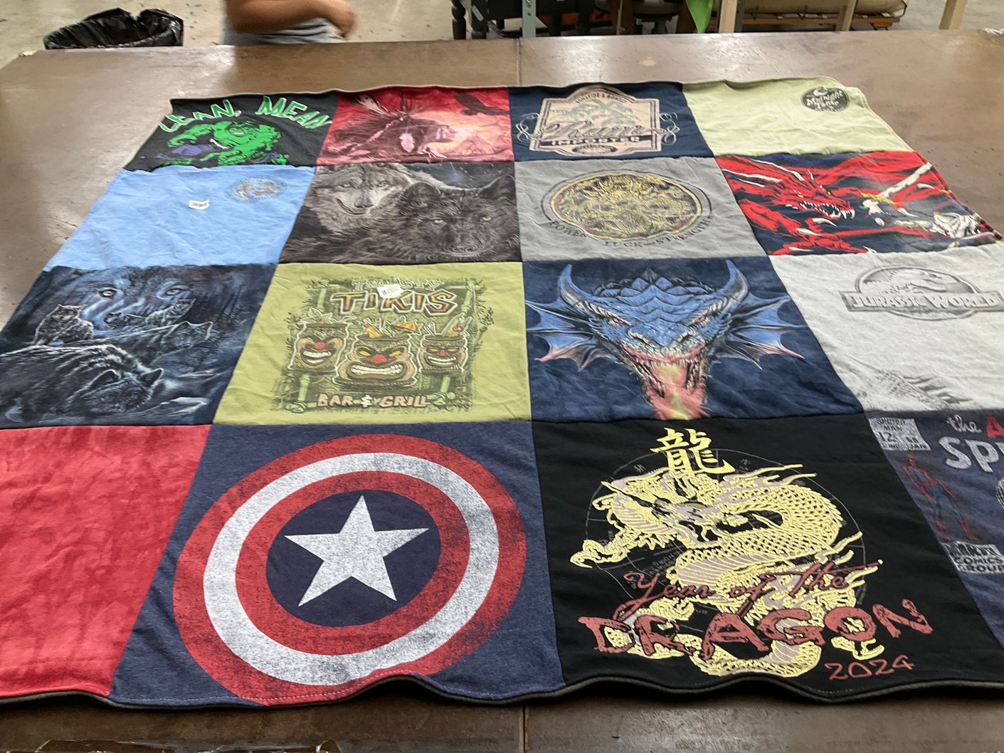 T-shirt quilt with comics, fantasy themes by Diane from PA