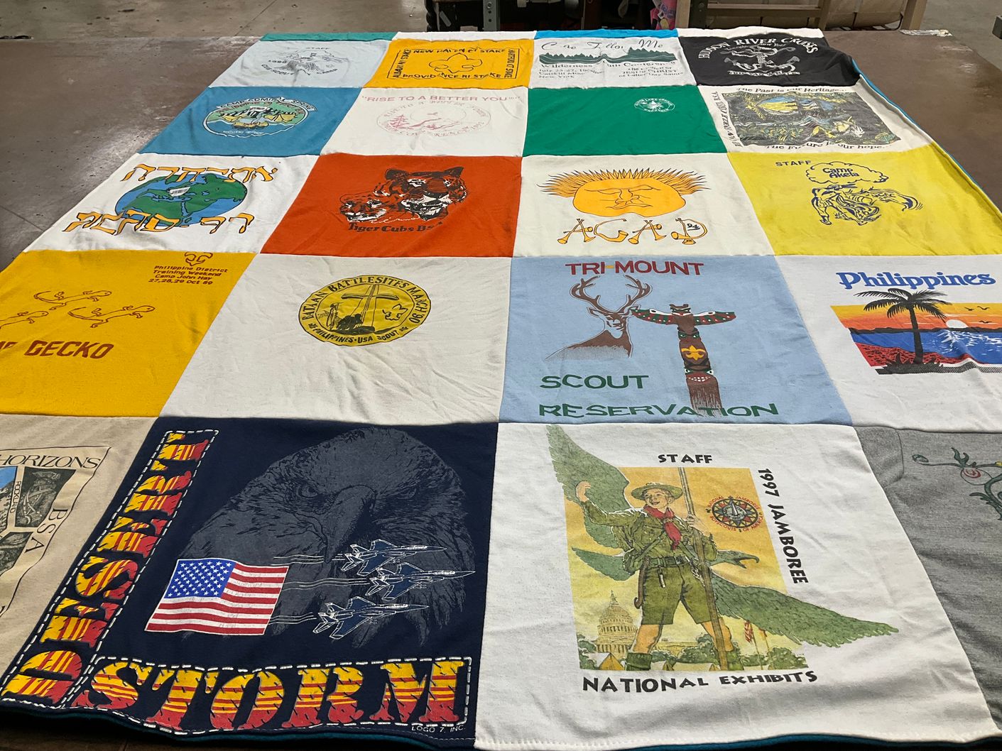 T-shirt quilt with scouting, nature themes by Kathryn from NC