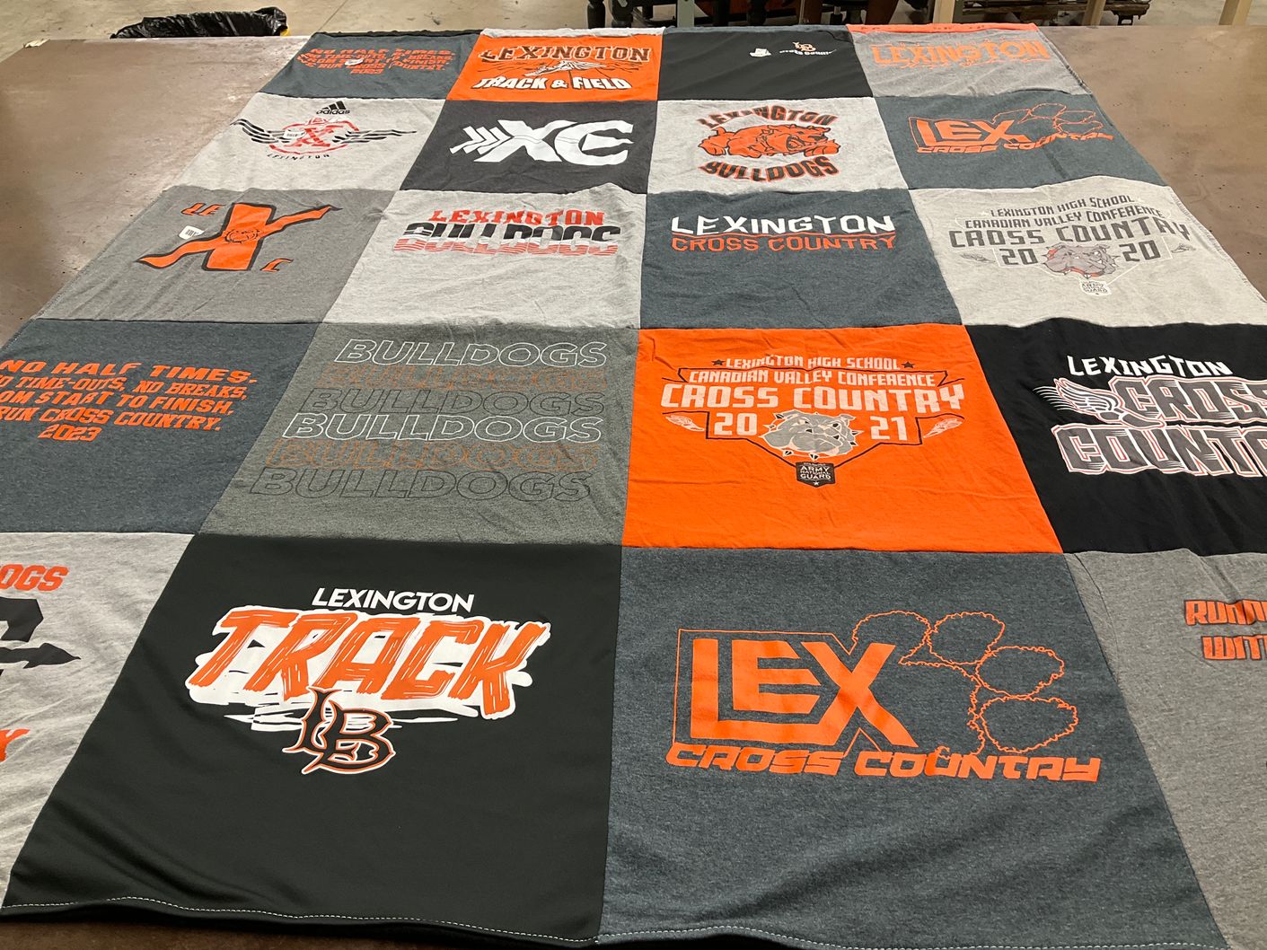 T-shirt quilt featuring lexington bulldogs, lexington cross country by Jennifer from OK