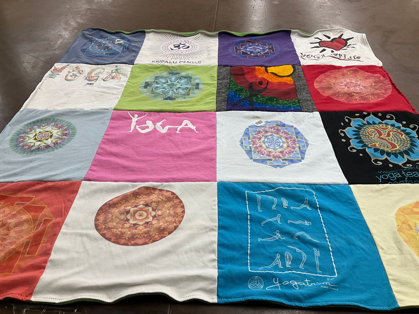 T-shirt quilt with yoga, meditation themes by Eric from NC