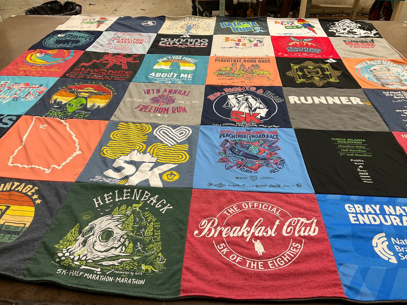 T-shirt quilt with running, marathons themes by Jessica from GA