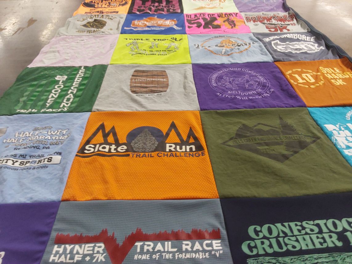 T-shirt quilt with trail running, marathons themes by tim from PA