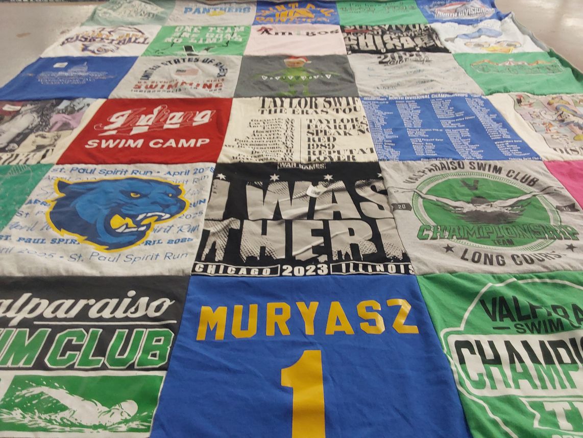 T-shirt quilt featuring valparaiso swim team by Jeremiah from IN