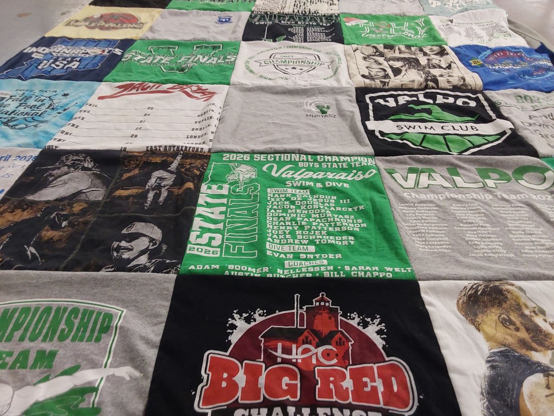 T-shirt quilt featuring valparaiso swim team by Jeremiah from IN