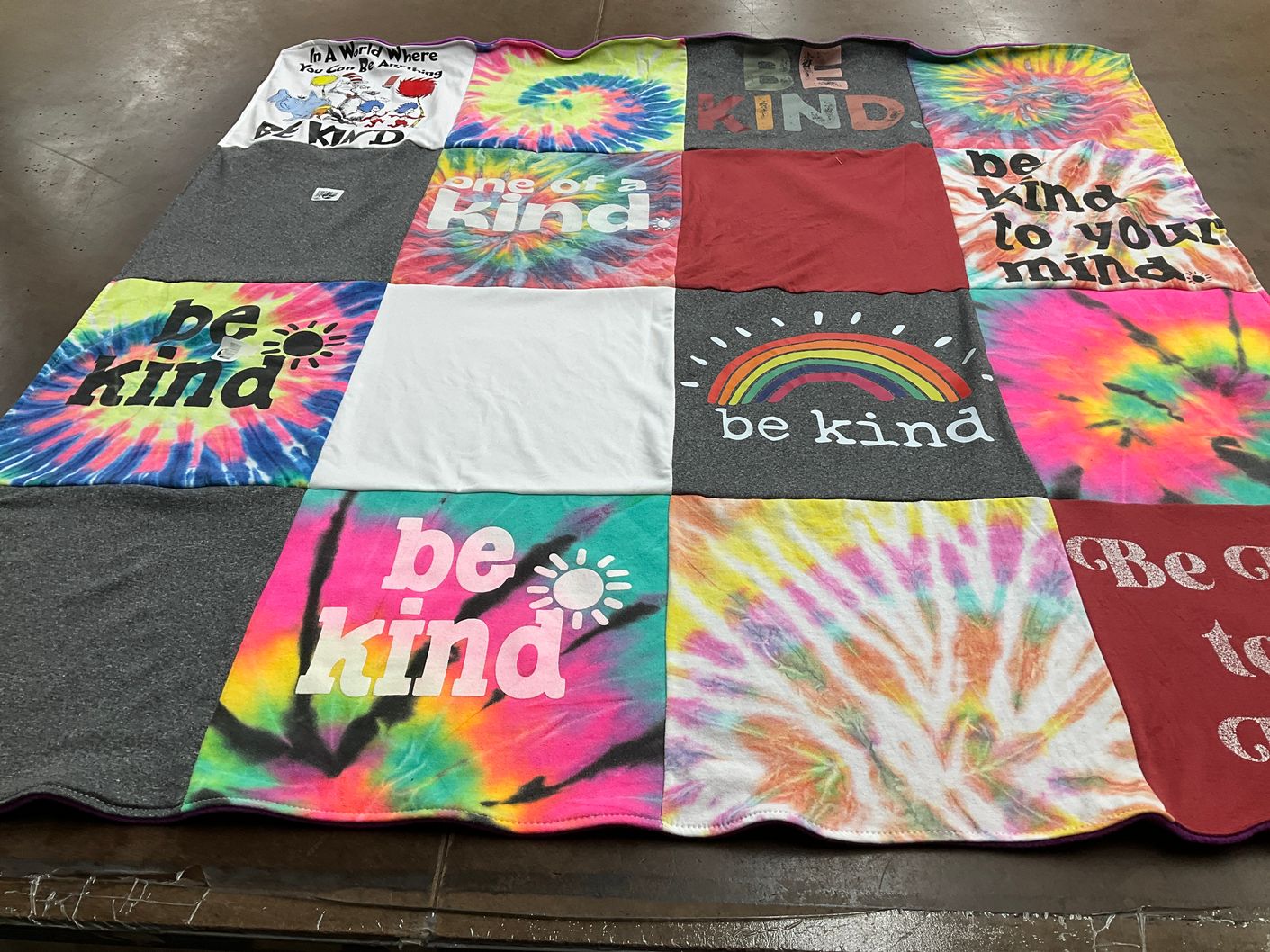 T-shirt quilt with positivity, kindness themes by Andrea from MN