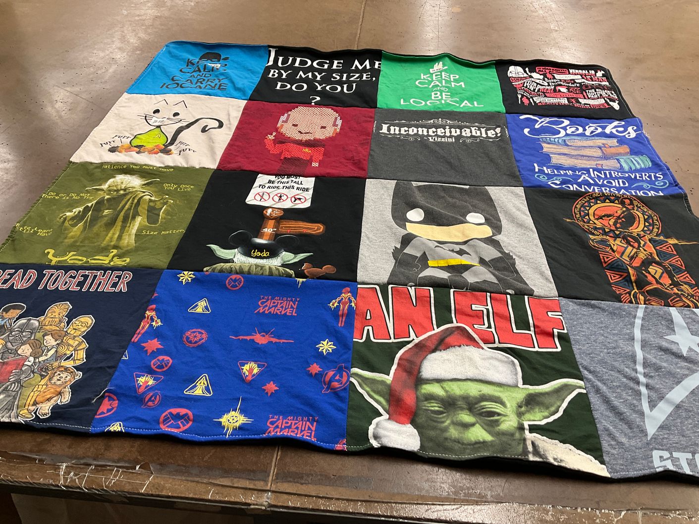 T-shirt quilt with science fiction, fantasy themes by Brenda from TX