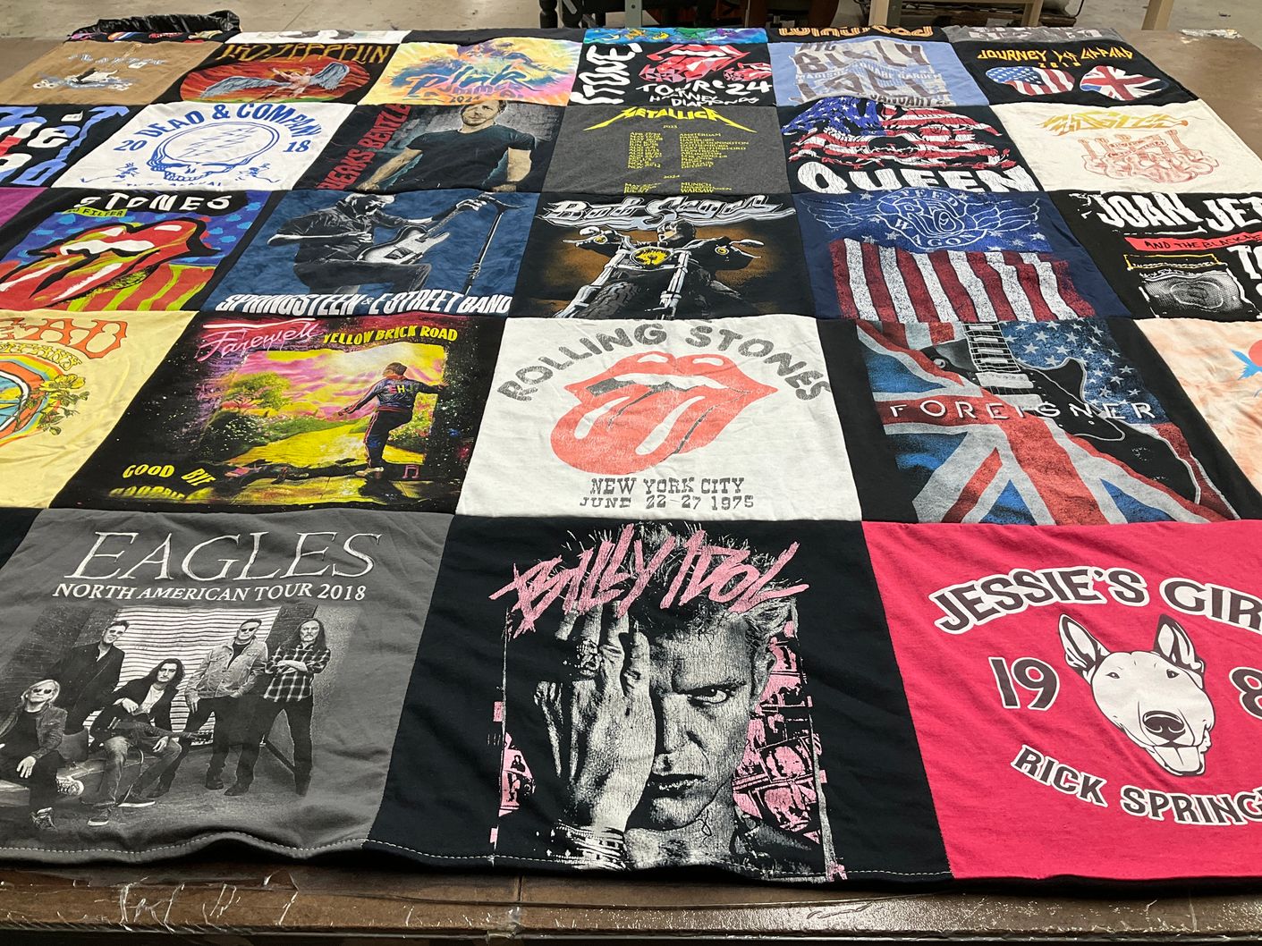 T-shirt quilt with music, rock themes by Pamela from NJ