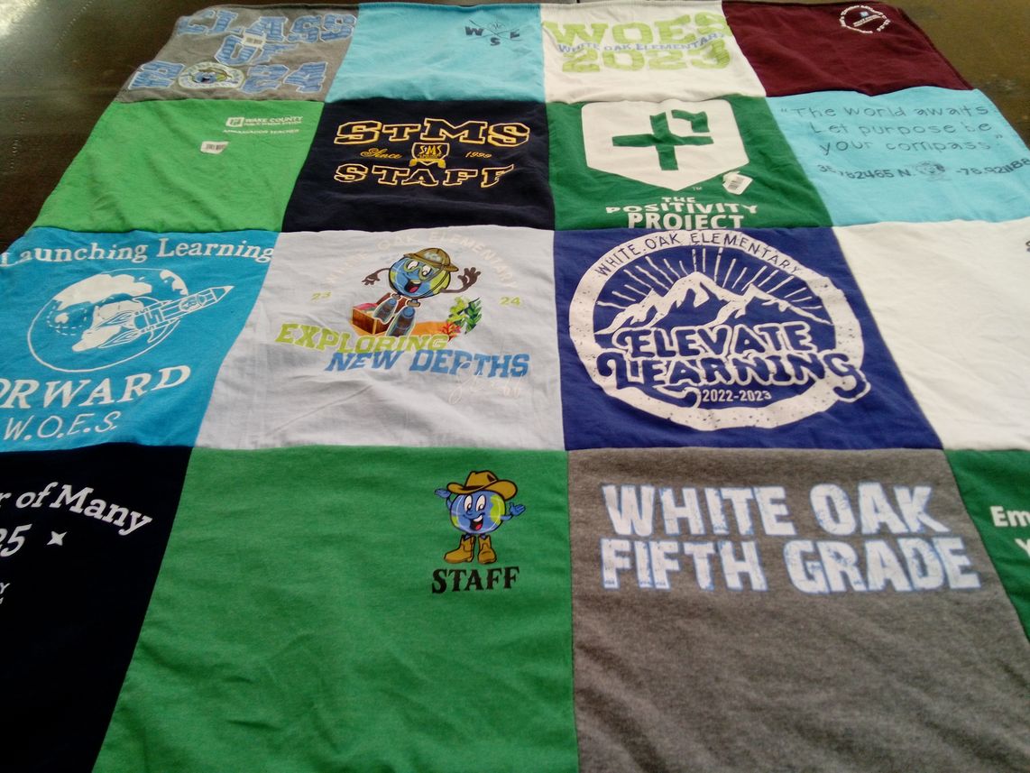 T-shirt quilt from white oak elementary by Hanna from NC