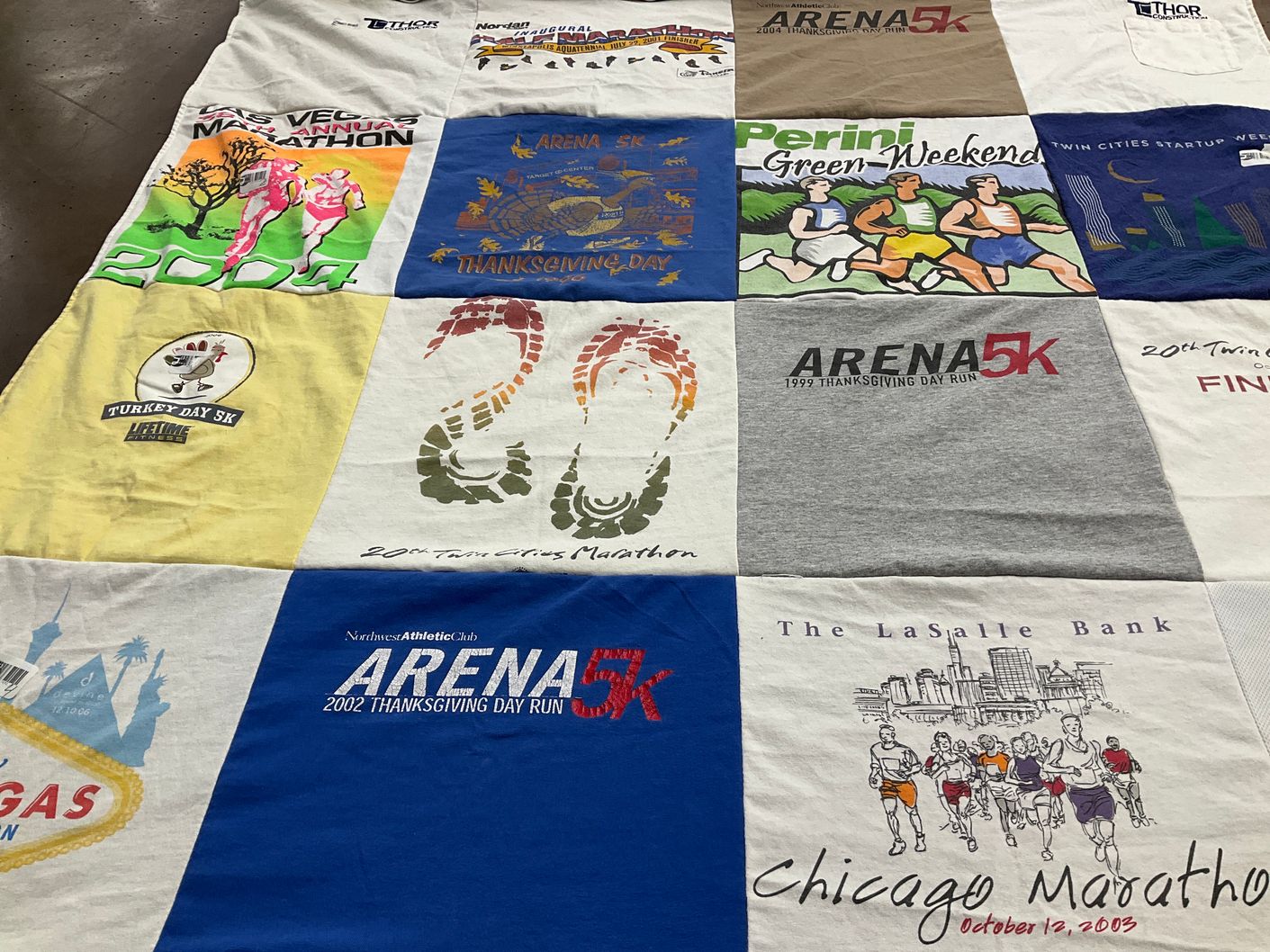 T-shirt quilt with running, marathons themes by CASSIE from MN