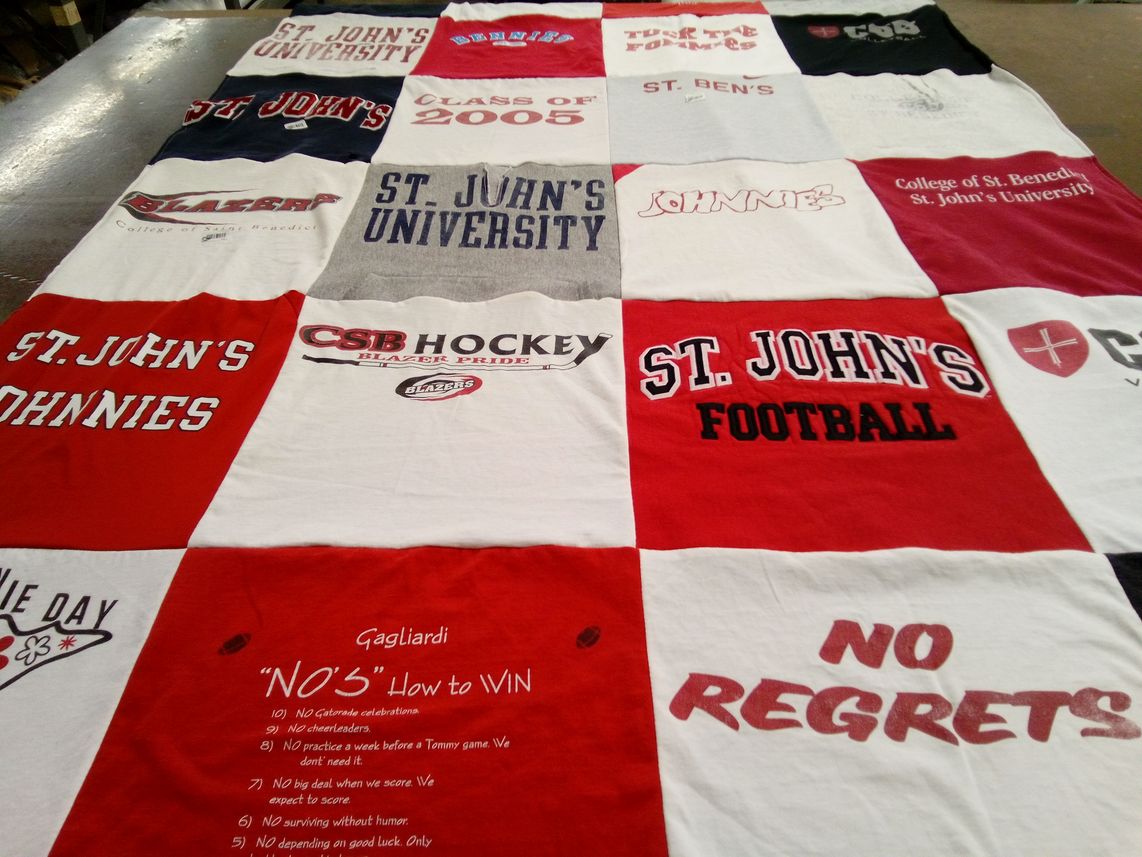 T-shirt quilt featuring st john's johnnies, csb blazers by Lindsay from MN