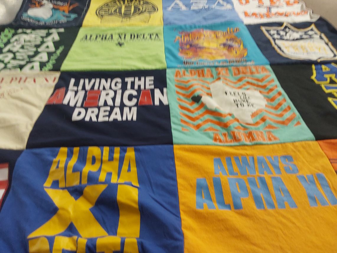 T-shirt quilt with sorority, sisterhood themes by Tasha from TX