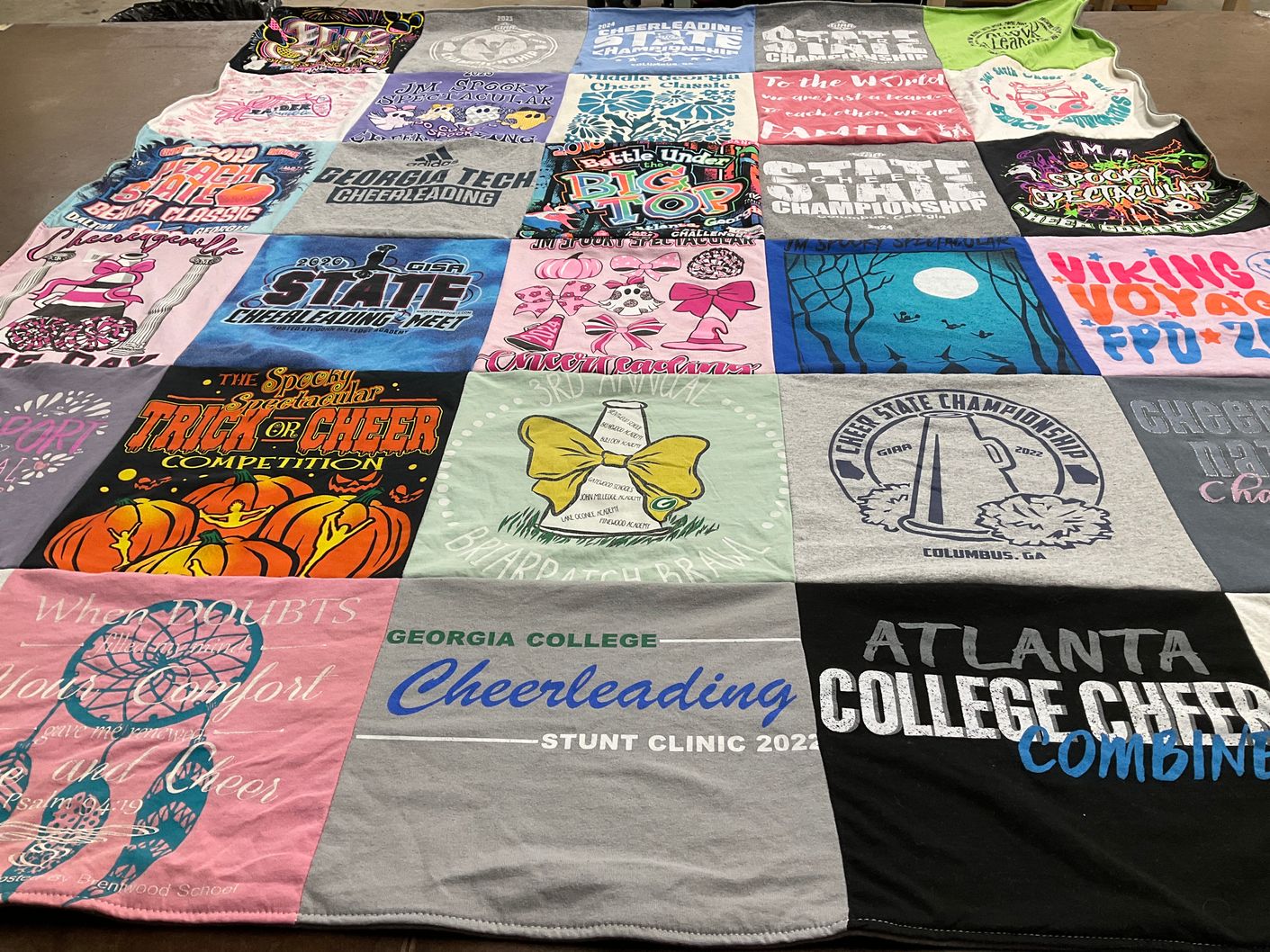 T-shirt quilt featuring atlanta college cheer team by Andrea from GA