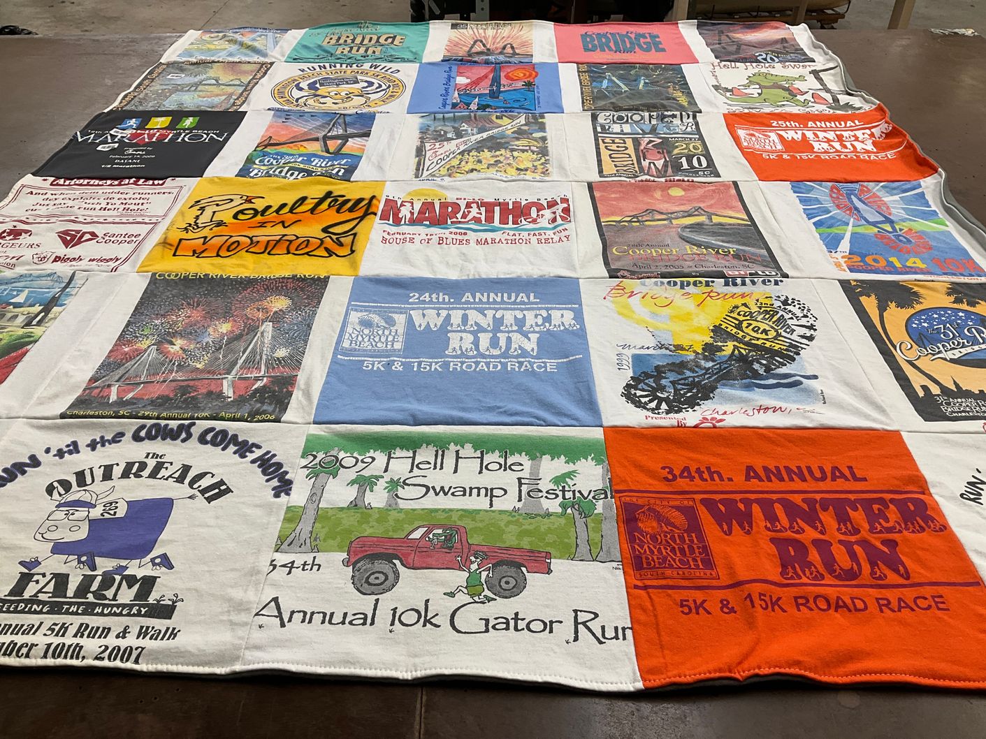 T-shirt quilt with running, charity events themes by Edwina from SC