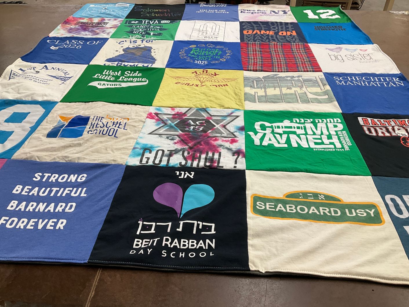 T-shirt quilt from barnard college, the heschel school by Yael from NY