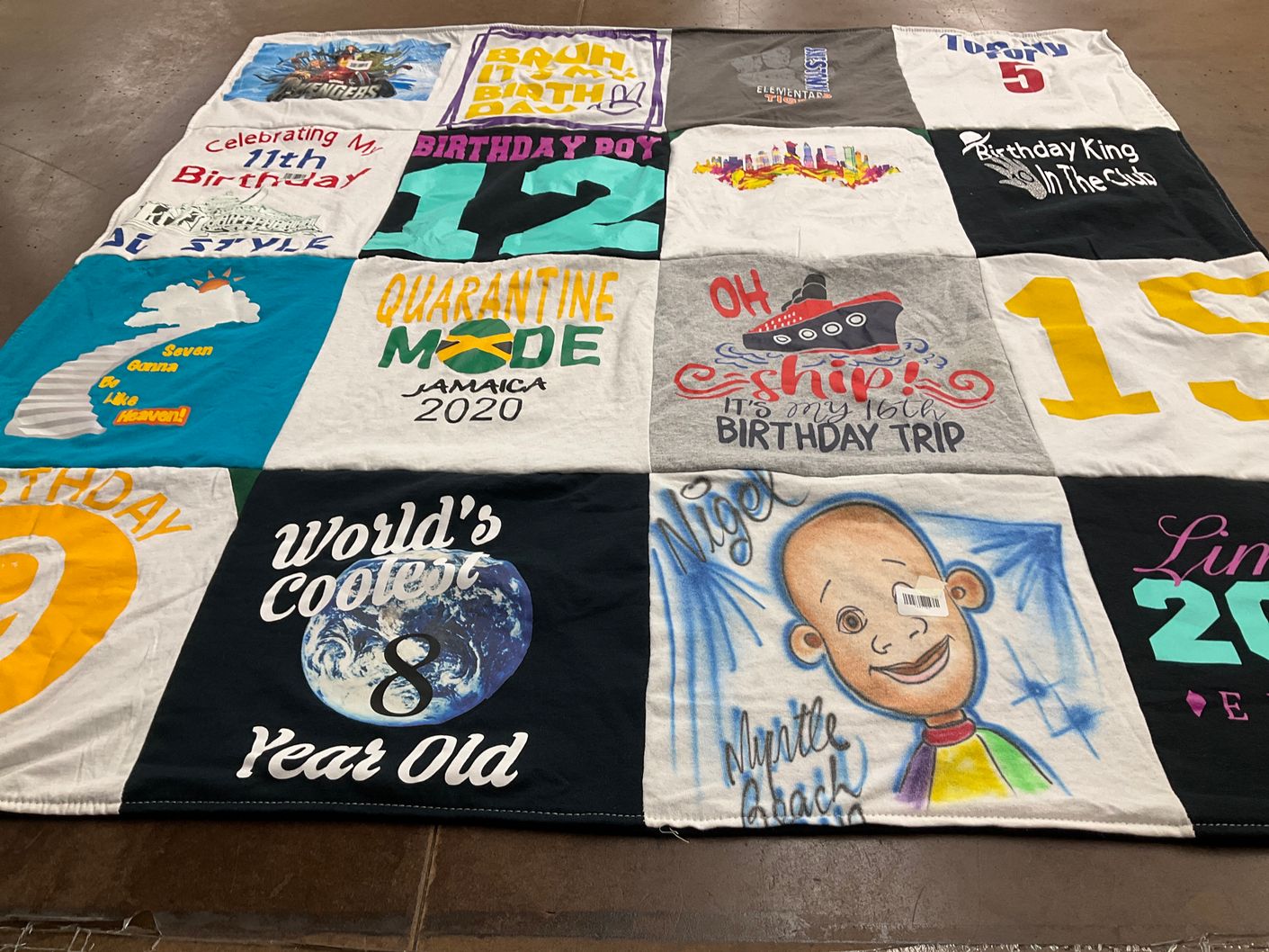 T-shirt quilt with birthdays, celebrations themes by Porscha from NC