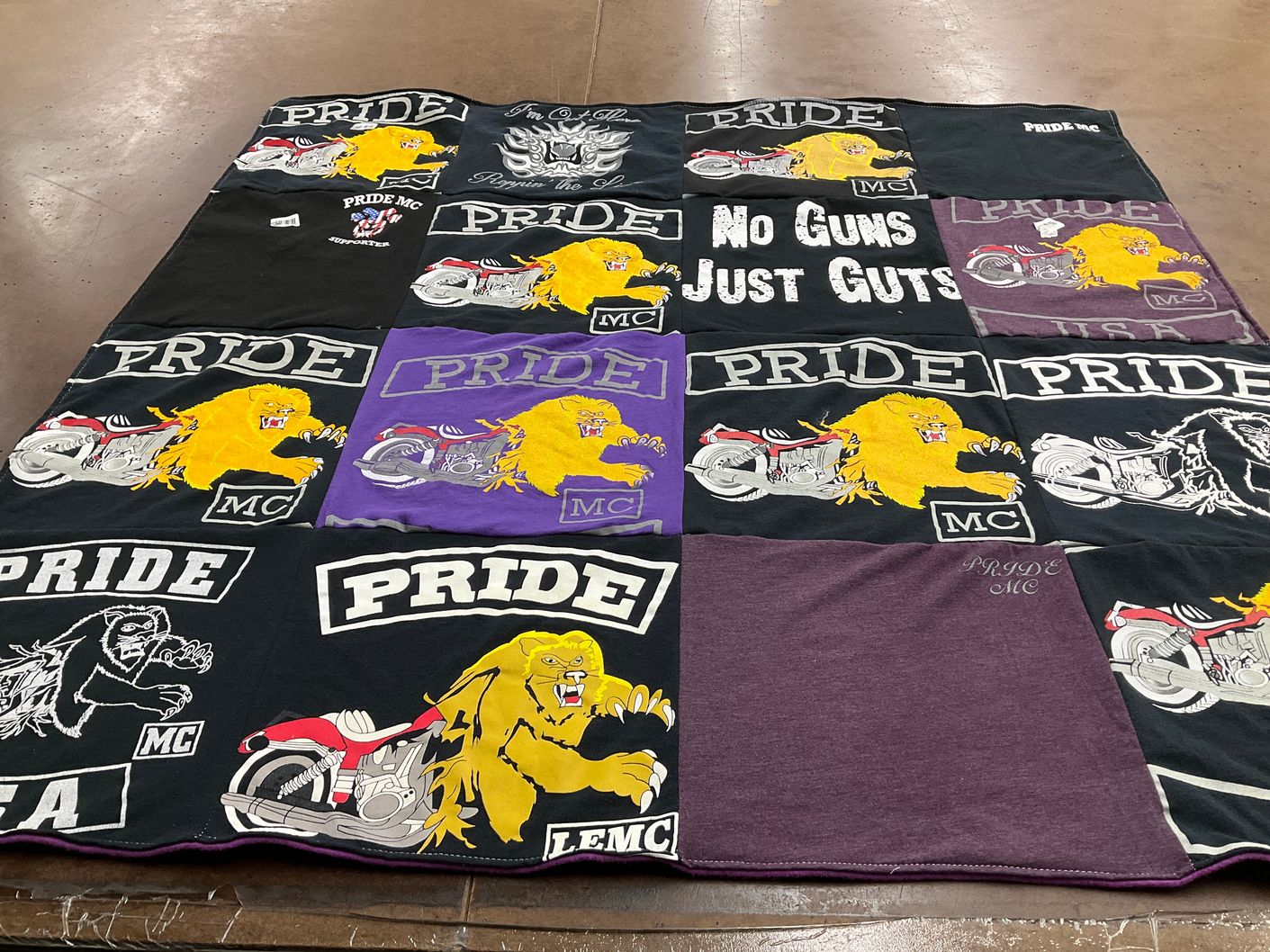 T-shirt quilt with motorcycles, bikers themes by Jo from PA