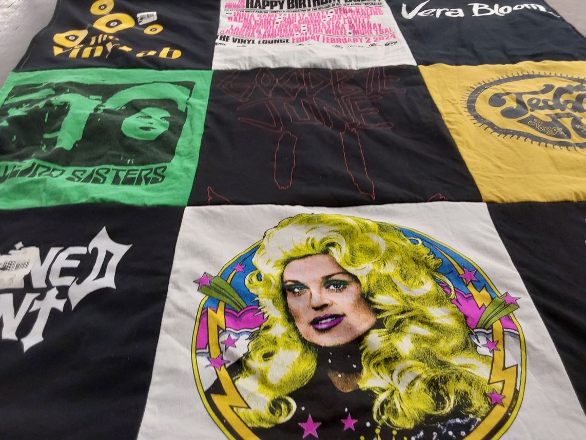 T-shirt quilt with music, art themes by Missy from TN
