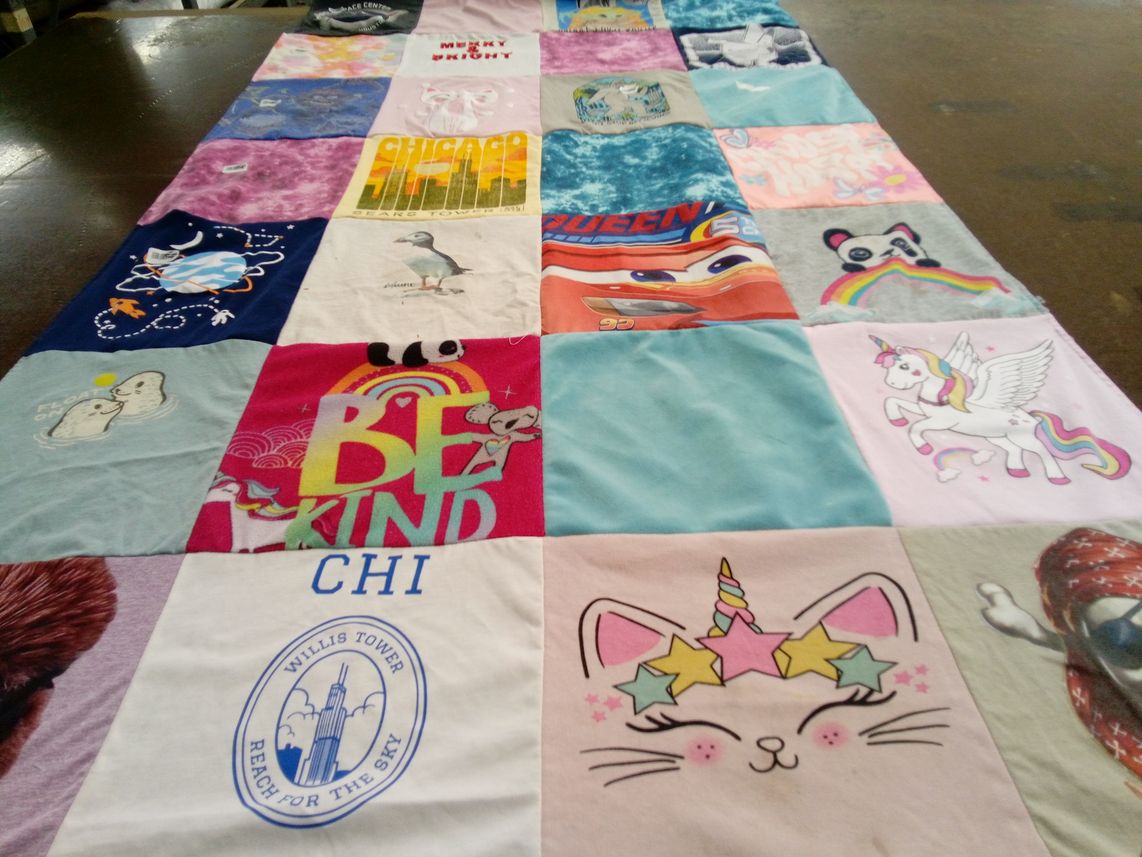 T-shirt quilt with animals, unicorns themes by Sharon from TX