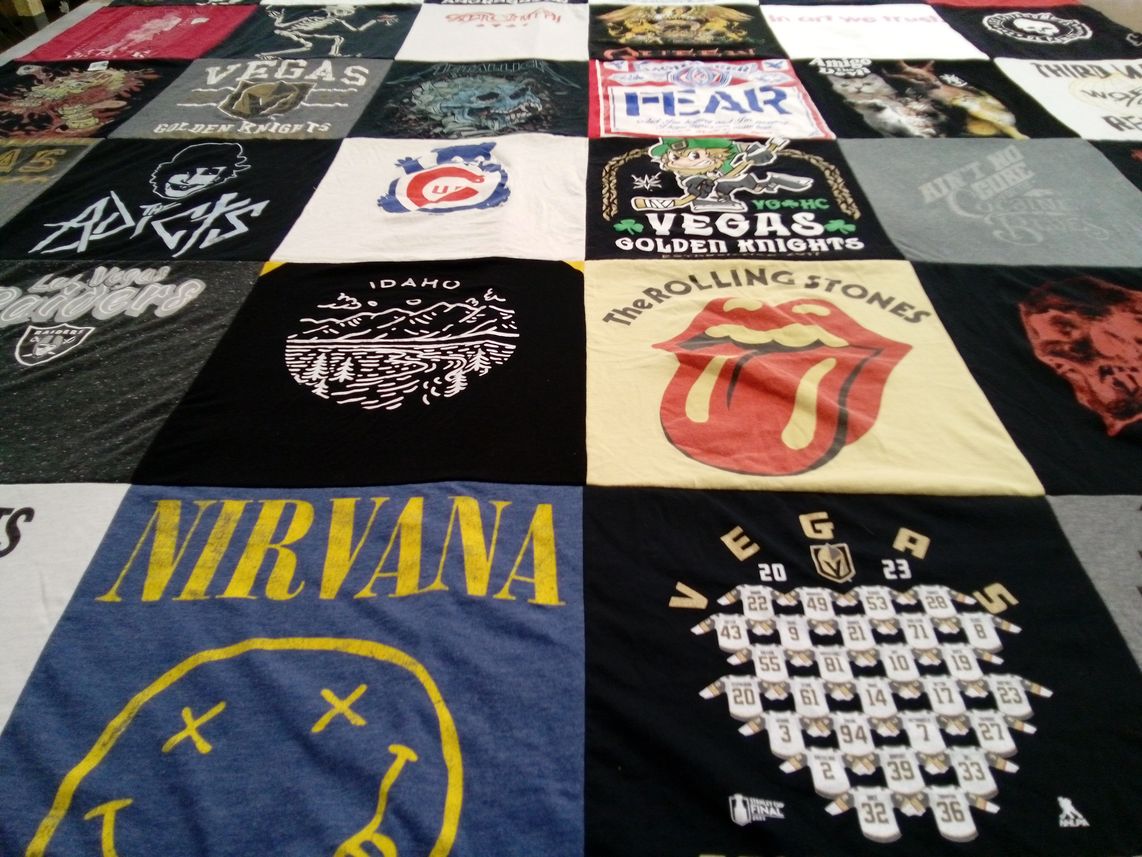 T-shirt quilt featuring vegas golden knights, las vegas raiders by Anya from NV