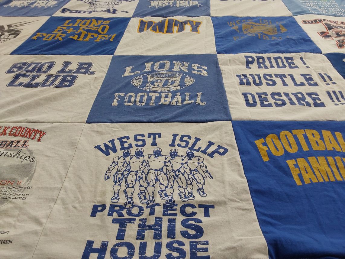T-shirt quilt featuring west islip high school football by Christina from NY