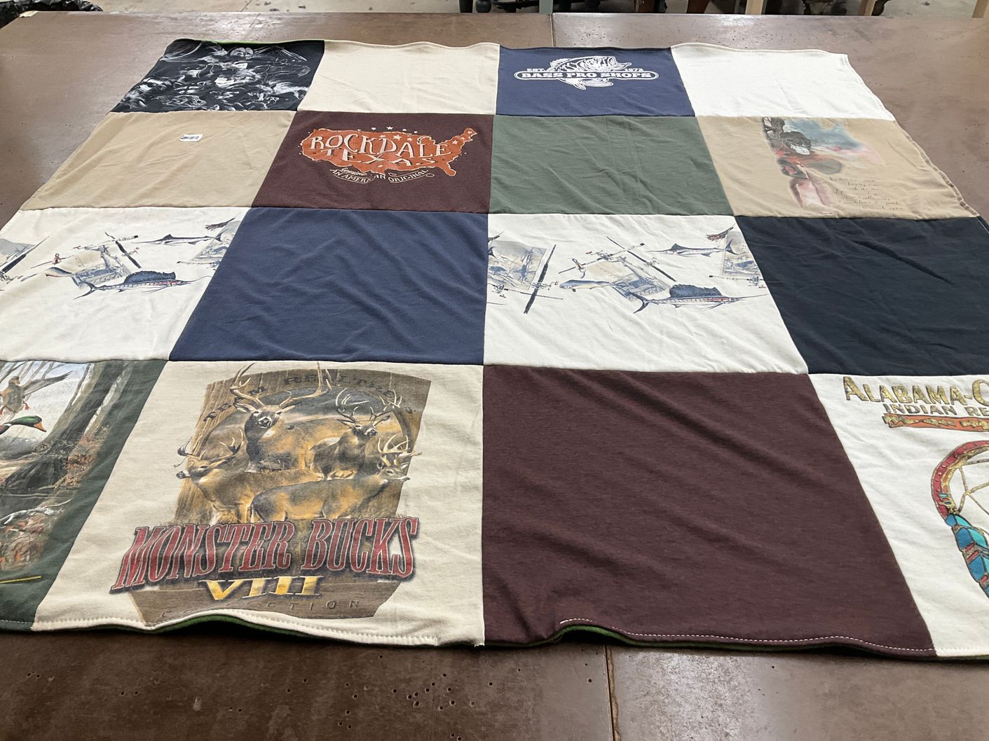 T-shirt quilt with hunting, outdoors themes by Jeri from TX