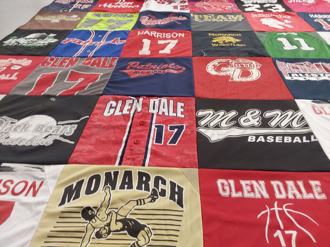 T-shirt quilt featuring glen dale baseball, monarch wrestling by Susan from WV