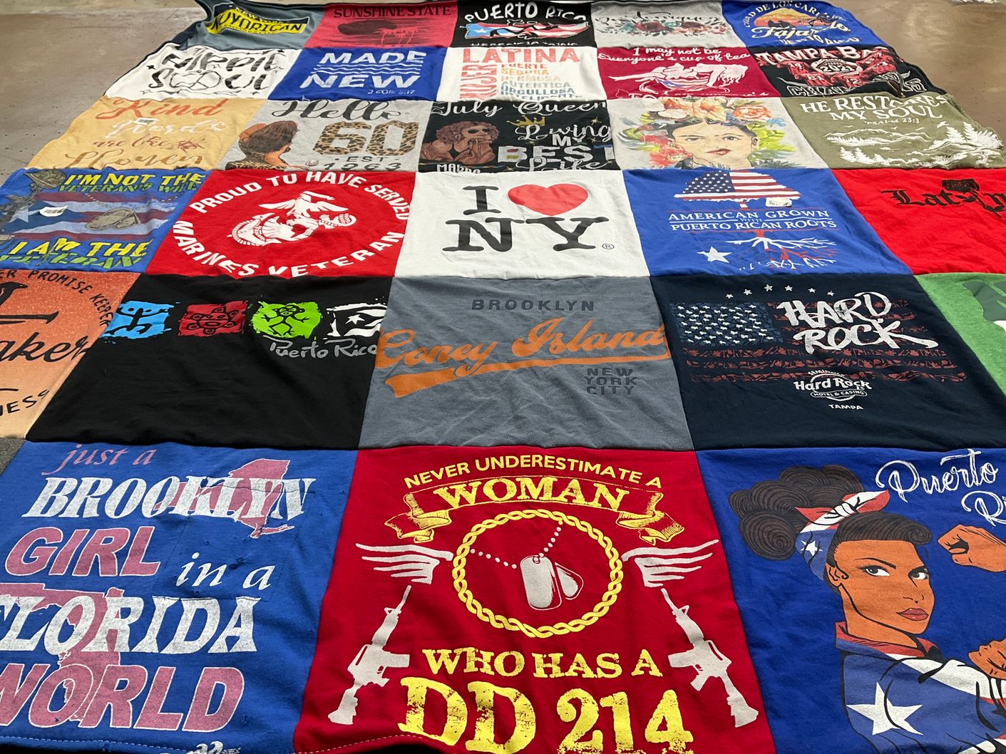 T-shirt quilt with military, veterans themes by Magda from FL