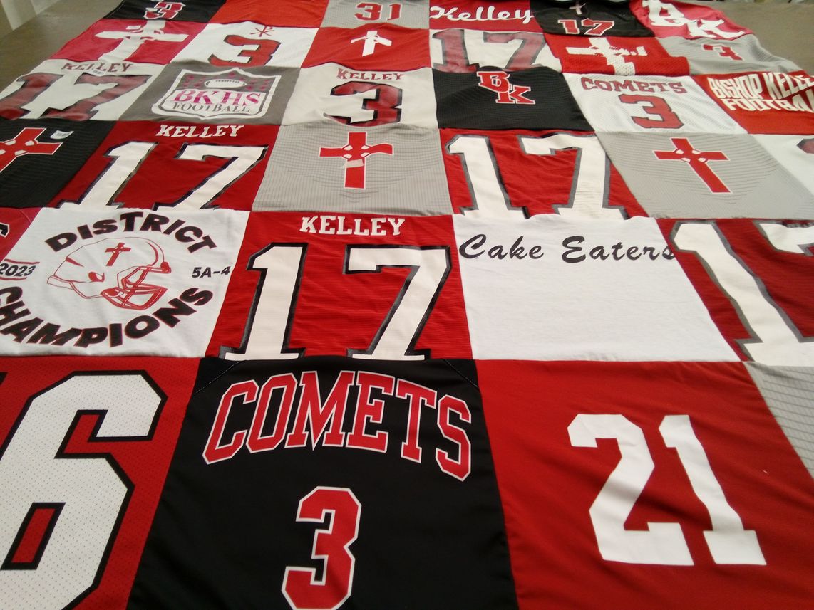 T-shirt quilt featuring comets by Natalie from OK