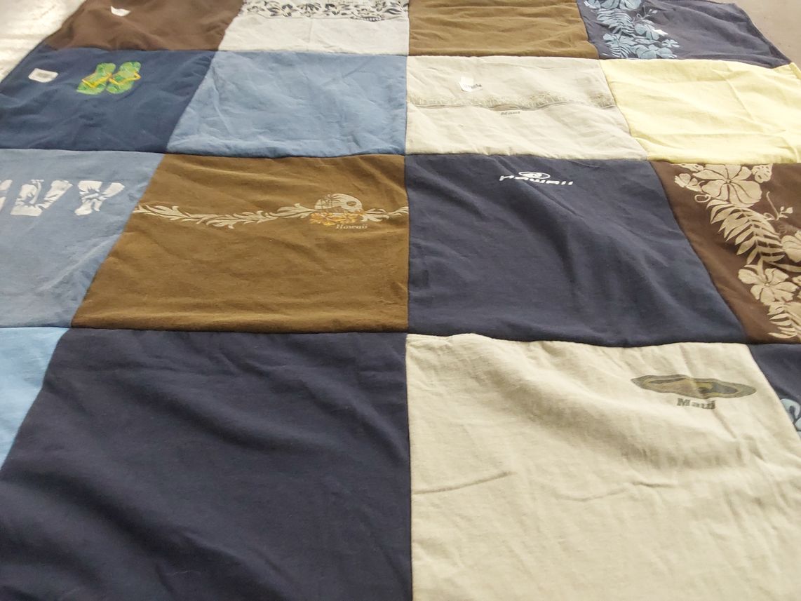 T-shirt quilt with beach, travel themes by Margaret from VA