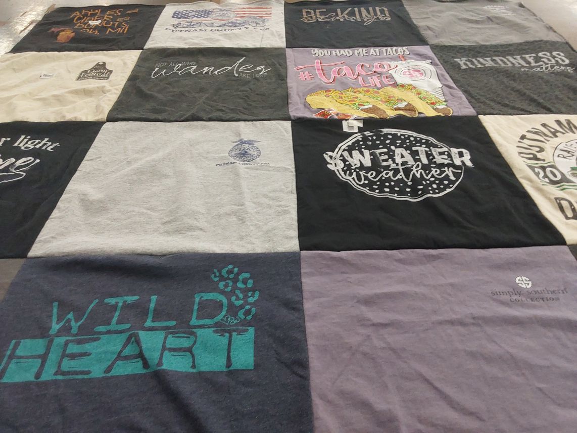 T-shirt quilt with kindness, food themes by MaryEllen from GA