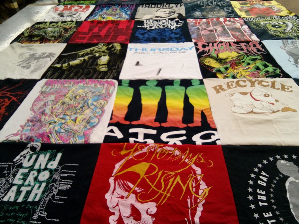 T-shirt quilt with music, recycling themes by Suzanne from MI