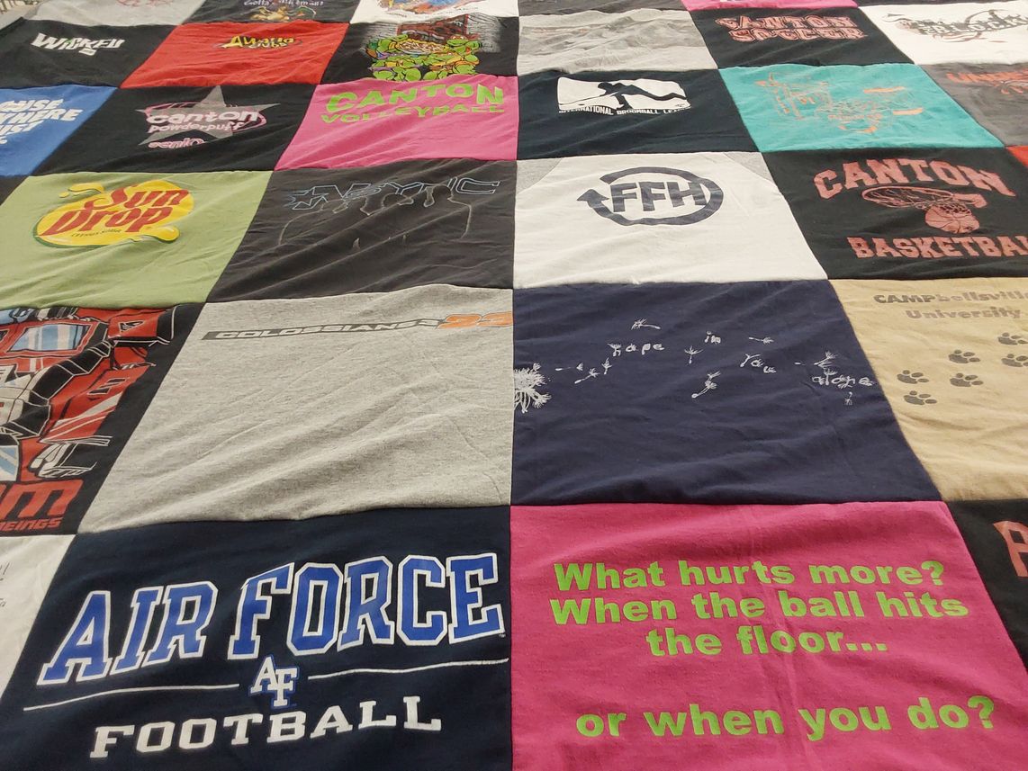 T-shirt quilt featuring canton volleyball, canton basketball by Suzanne from MI