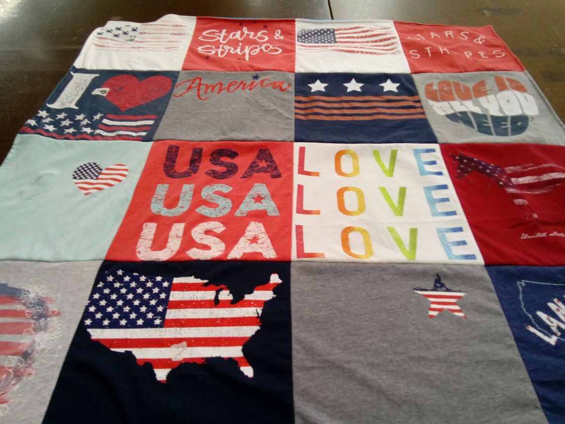 T-shirt quilt with patriotism, national pride themes by Calvin from TX