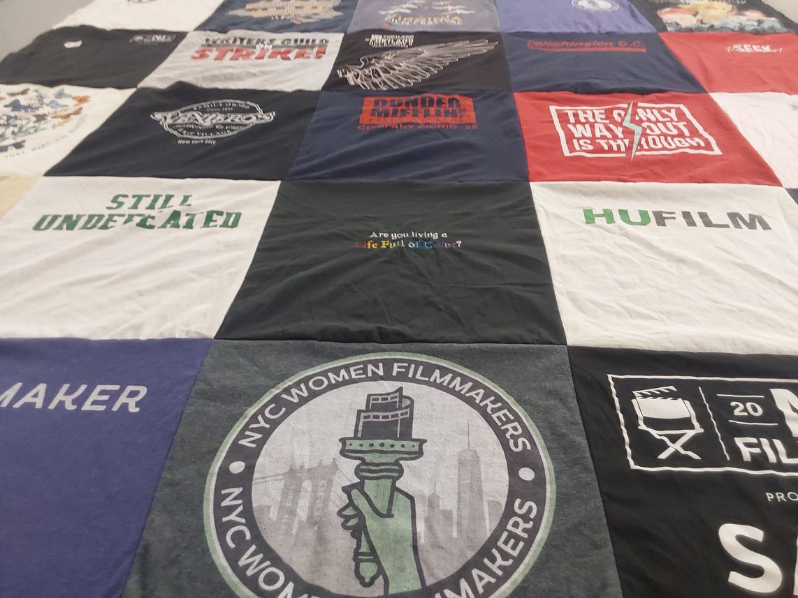 T-shirt quilt with film, women empowerment themes by Diana from NY