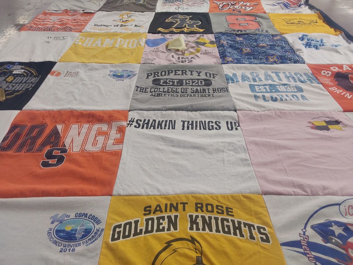 T-shirt quilt featuring syracuse orange, saint rose golden knights by Barbara from NY