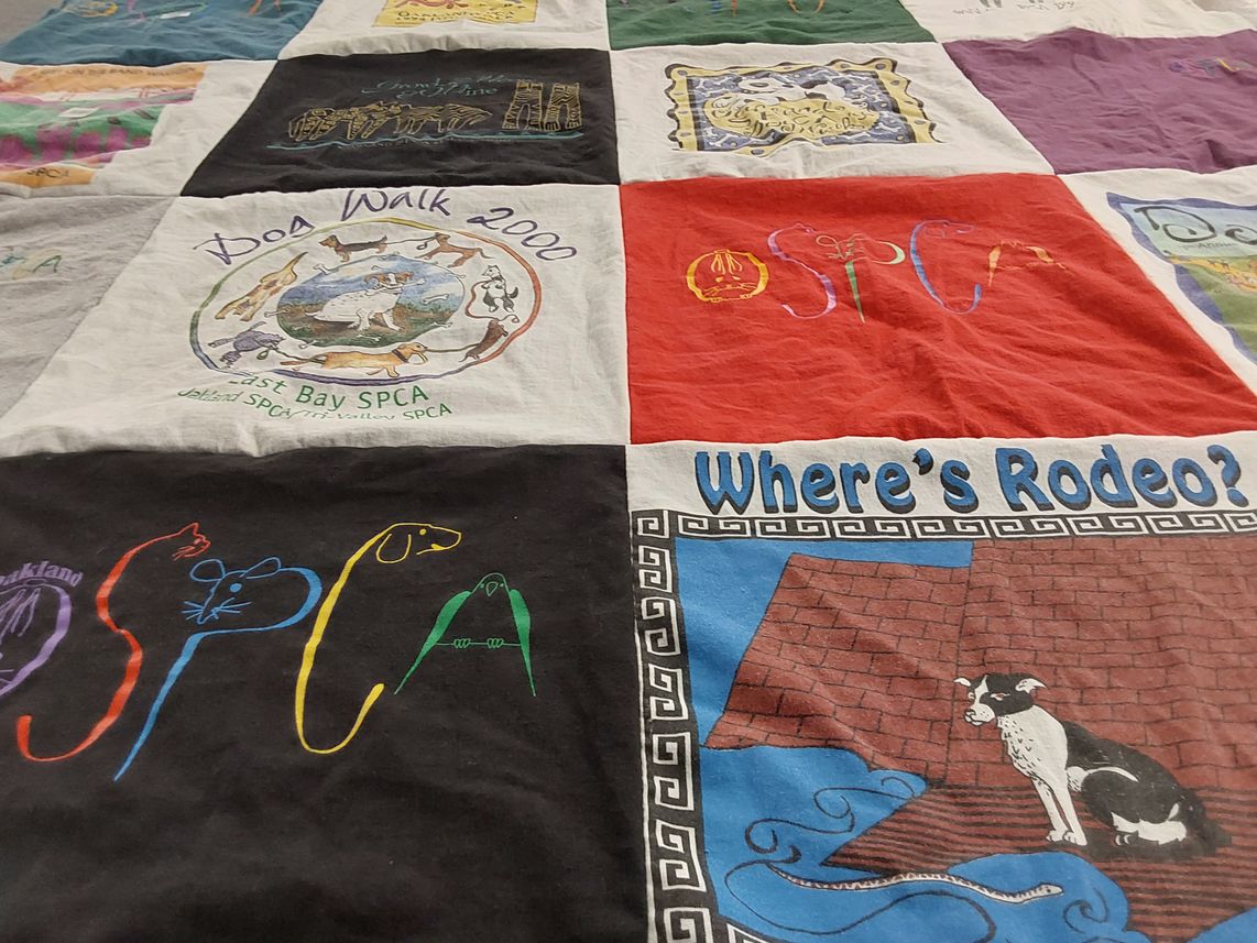 T-shirt quilt with animal welfare, pets themes by Shirley from CA