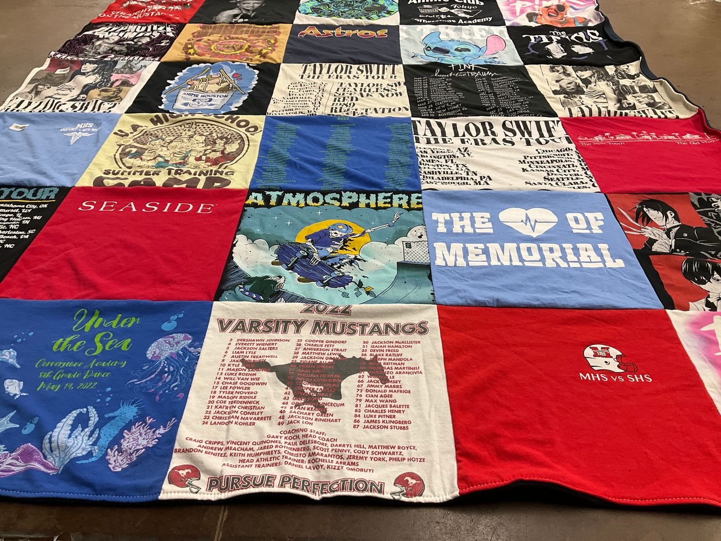 T-shirt quilt featuring varsity mustangs by Shellie from TX