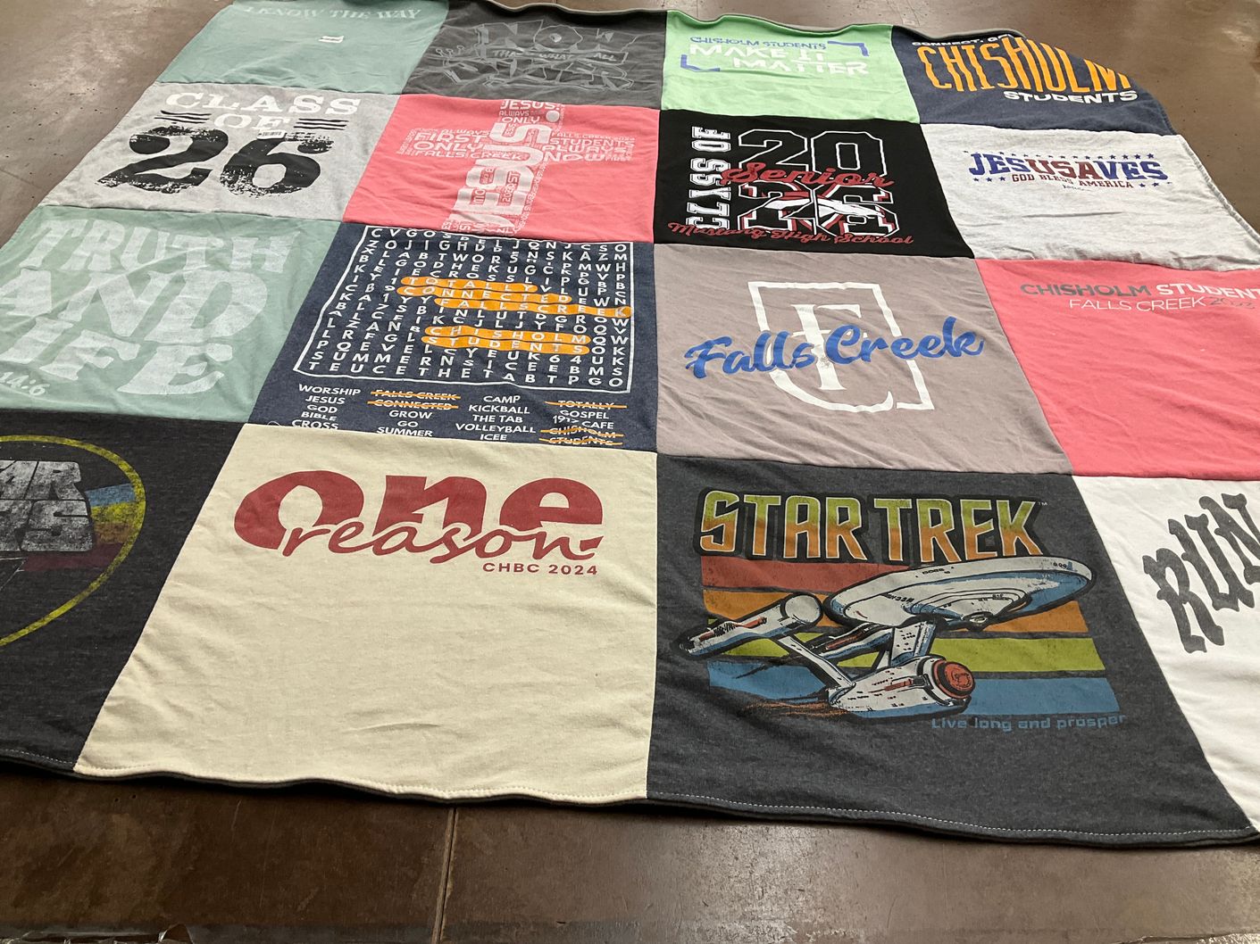 T-shirt quilt from falls creek, chisholm high school by Barbara from OK