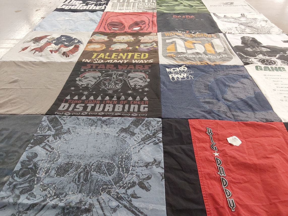 T-shirt quilt with movies, comics themes by Jennifer from CA