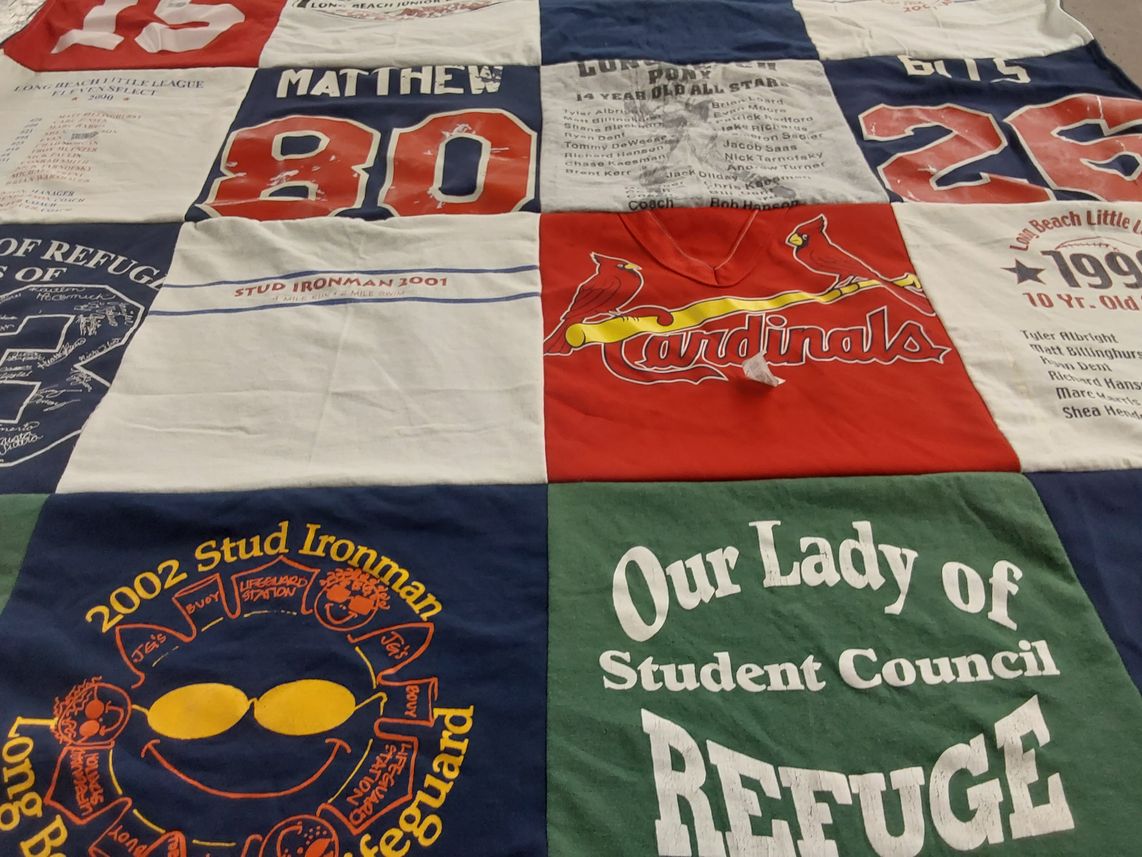 T-shirt quilt featuring cardinals by Brenda from CA